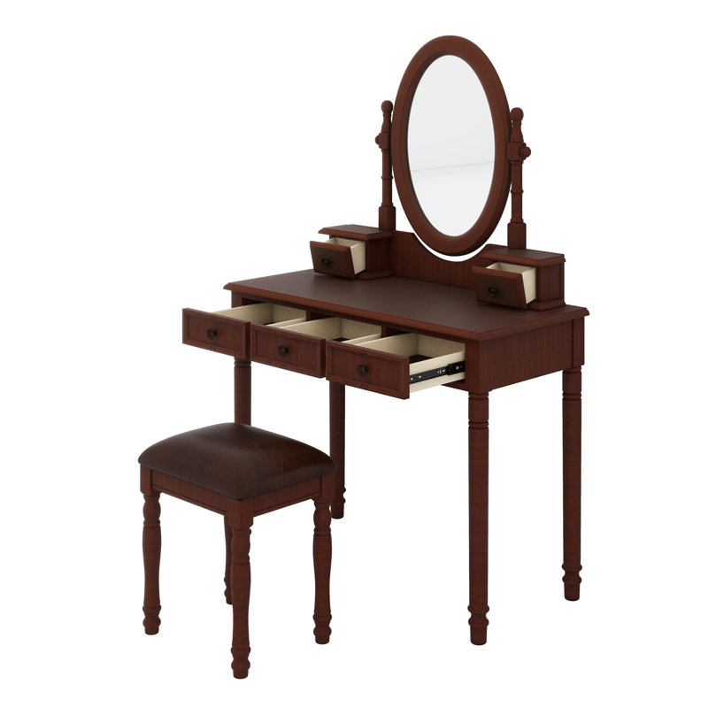 Ensemble de coiffeuse avec miroir à angle réglable, tabouret rembourré en velours et rangement doublé de tissu