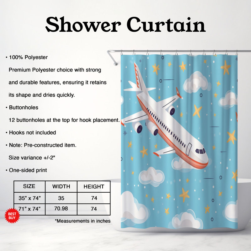 Plane Patterns - Rideau de douche Premium, H 74 po x l 71 po