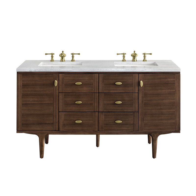 Amberly 60" Double Bathroom Vanity Set, Carrara White, 8" Widespread, 60"