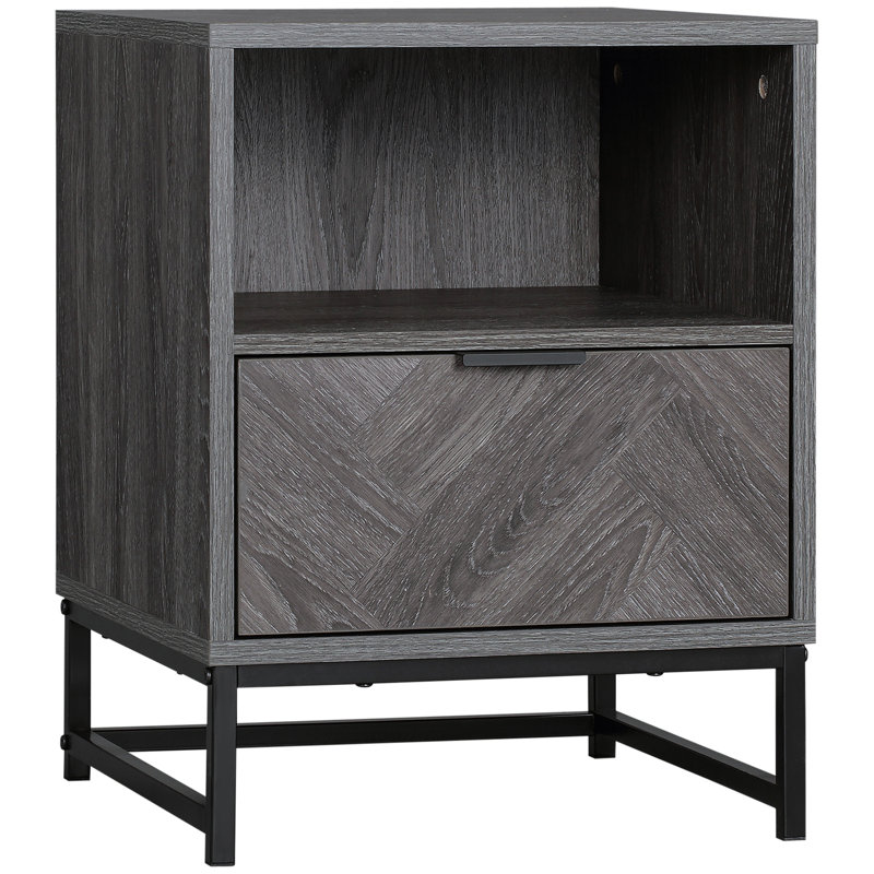 40cm W Engineered Wood Bedside Table, Grey