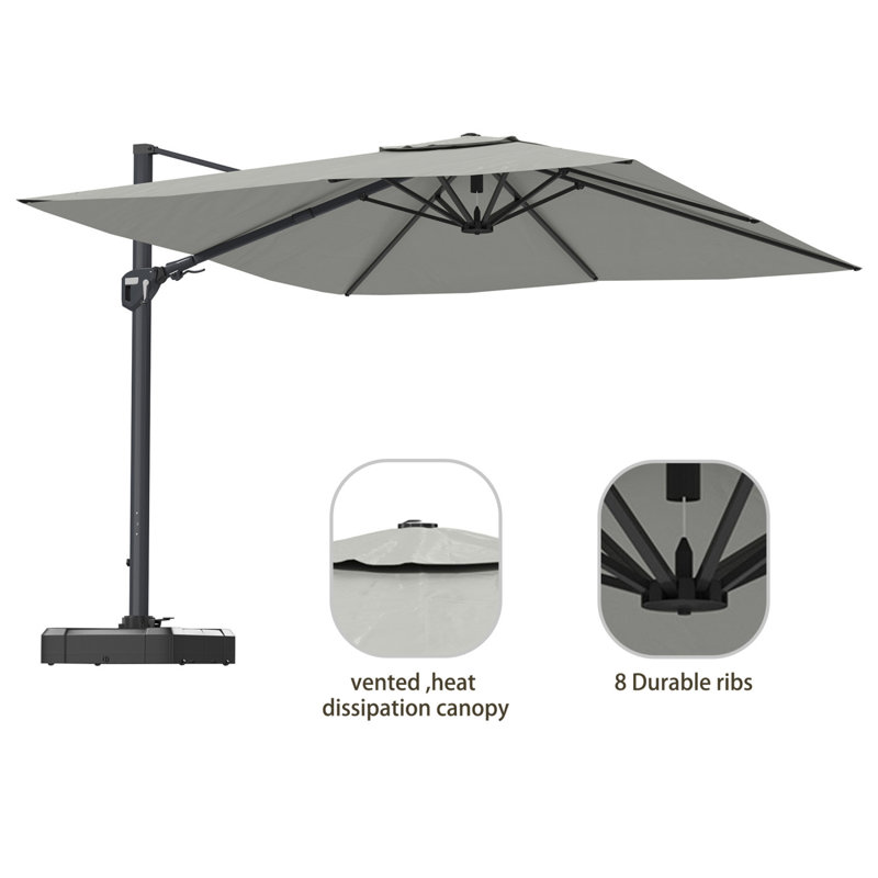 Parasol de patio carré en porte-à-faux 11 pi (sans base de parasol), Beige