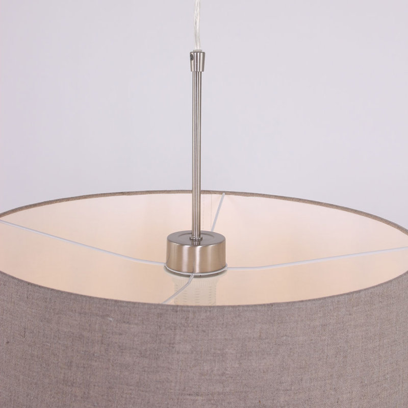 Owings 1 - Light Drum Pendant, Brushed steel, Grey linen