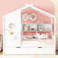 Lit simple blanc avec lit gigogne, conception moderne, toit charmant, petite tablette de rangement - livres et décoration-10996851