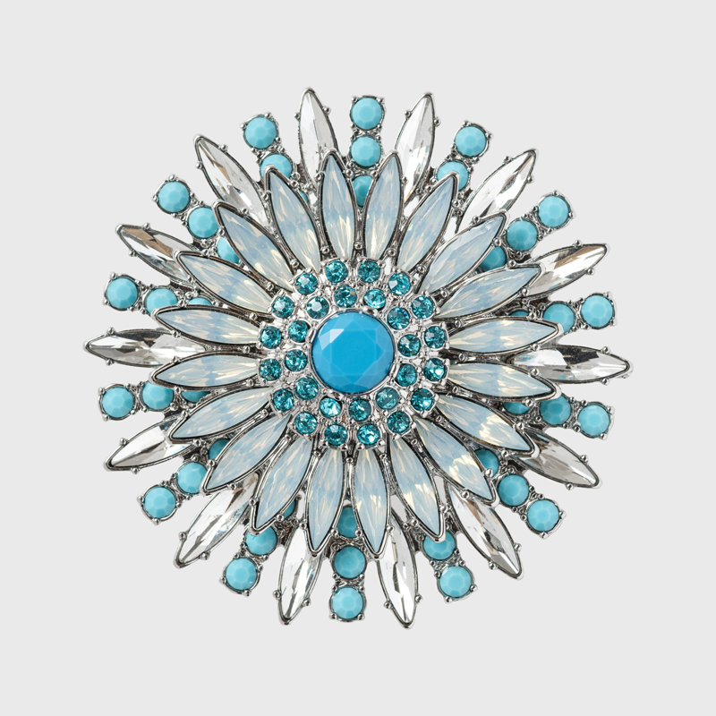 Jewel Flower Napkin Rings, Turquoise/Shiny Silver