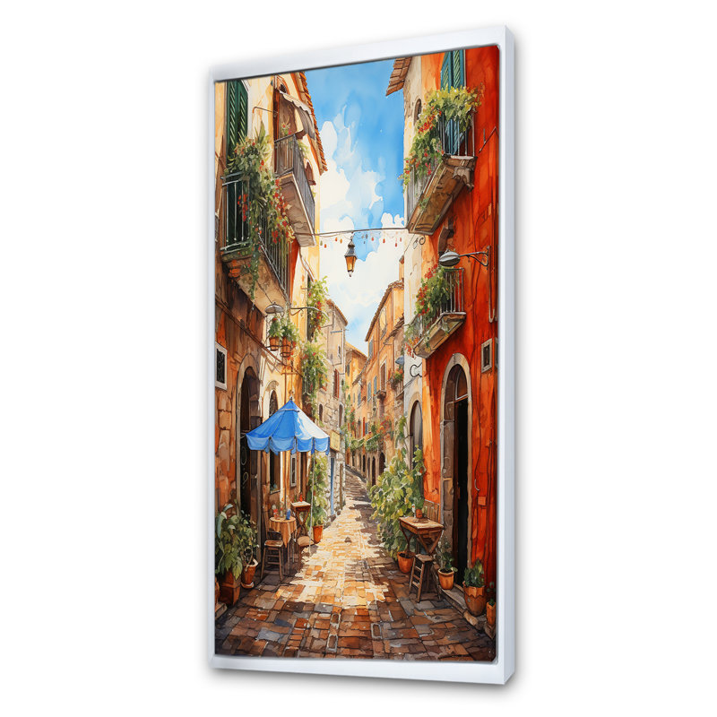 «Italian Village Essence 1», art mural Italie, Cadre flottant blanc, H 60 po x l 28 po x P 1,5 po