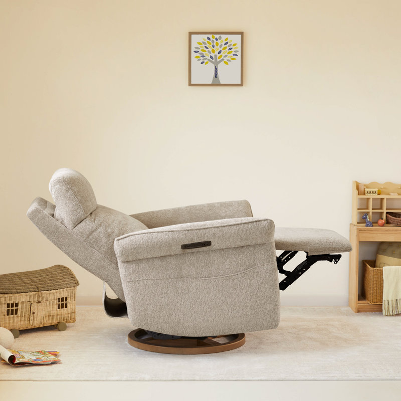 Triple-Motor Swivel Glider Power Recliner With Power Headrest And Power Lumbar, Taupe Polyester
