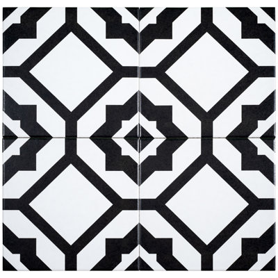 Carreau de porcelaine pour plancher et mur à bord droit noir et blanc 8 "x 8" Luv Enchanted