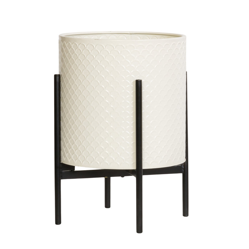 Asbella Mid Century Modern Indoor Metal Pot Planter With 4-Leg Metal Base, 18" H x 13.75" W x 13.75" D