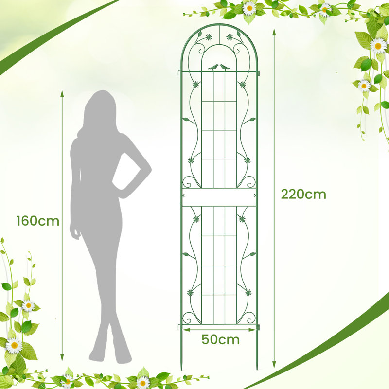 Metal Arched Trellis, Green, 220cm H x 50cm W