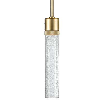 Luminaire suspendu cylindrique vertical 3 "à DEL 3CCT, verre craquelé 18" et finition laiton vieilli