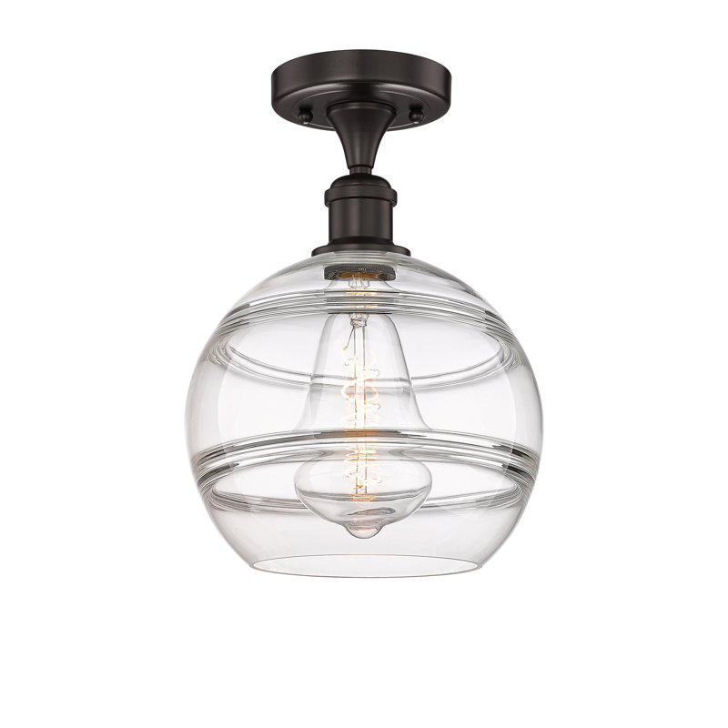 Edison - Adrieanna - Plafonnier semi-encastré 1 lumière, Transparent, H 11,75 po x l 10 po x P 10 po, Bronze huilé