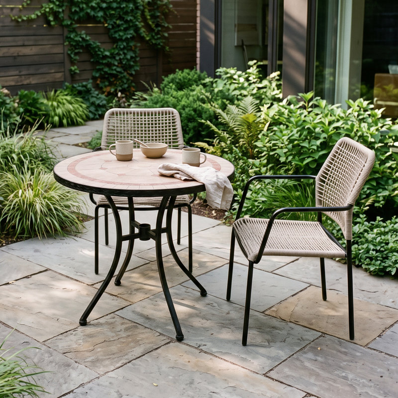 RICHMOND 76cm Bistro Table with 2 RIVELLA Taupe Chairs Set