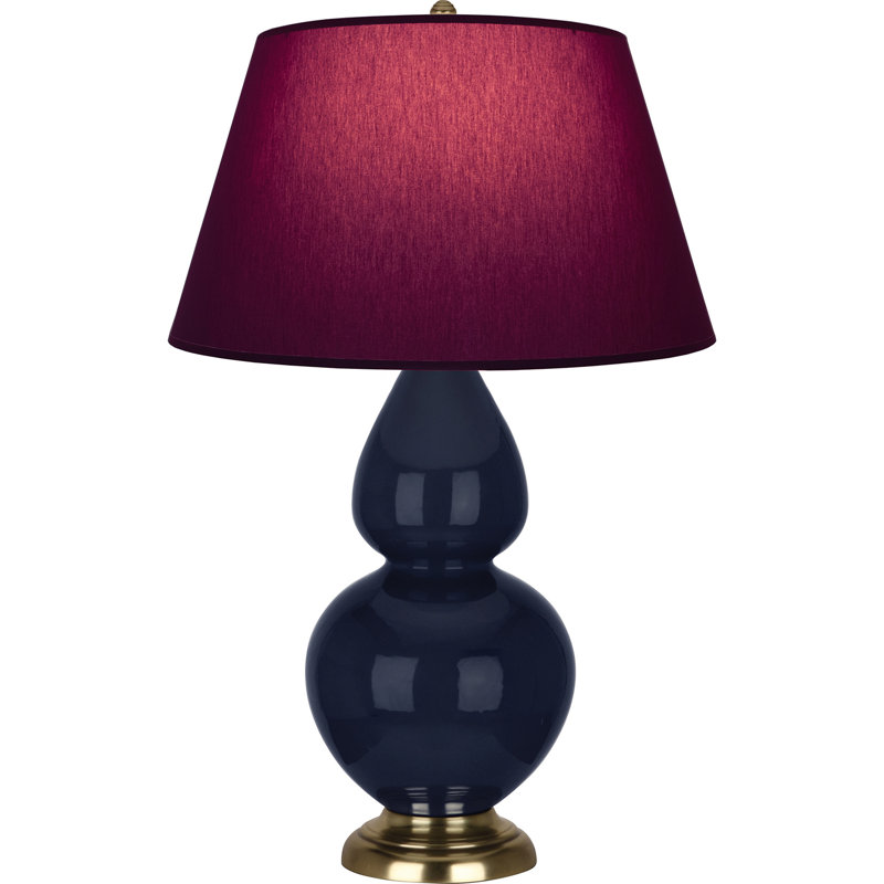 Lampe de table double gourde en céramique, Prune / lavande, Bleu minuit verni / laiton, Laiton