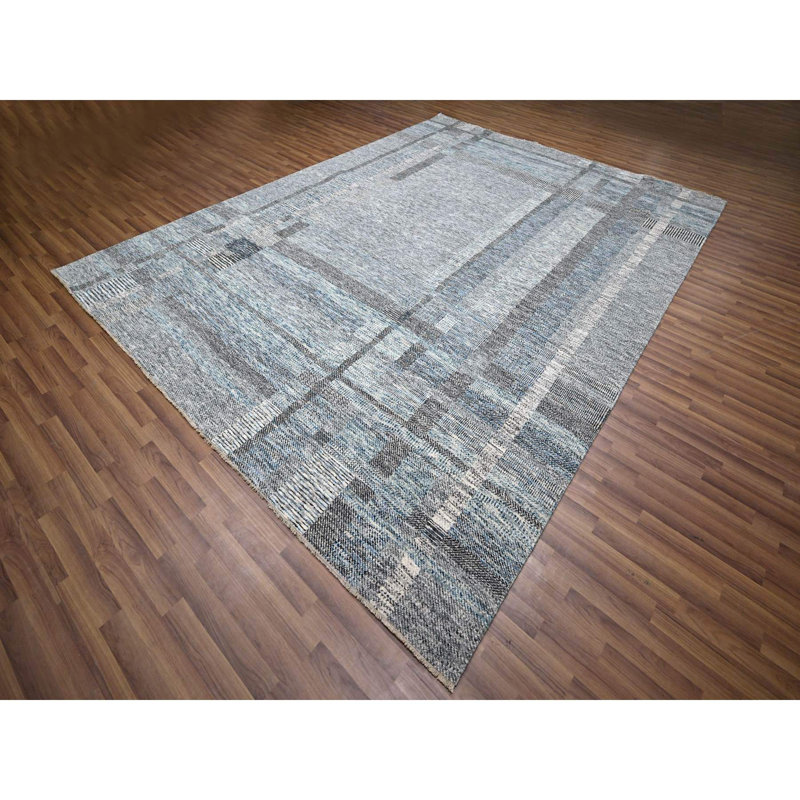 Tapis à motif géométrique en laine noué à la main bleu clair 9 pi x 12 pi 1 po 2225303B36A04446998E61147E5EB74
