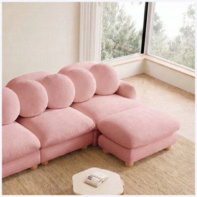 Canapé-lit confortable en chenille, canapé profond à 2 places avec 4 coussins décoratifs, structure en bois massif pour le salon, la chambre à coucher, rose