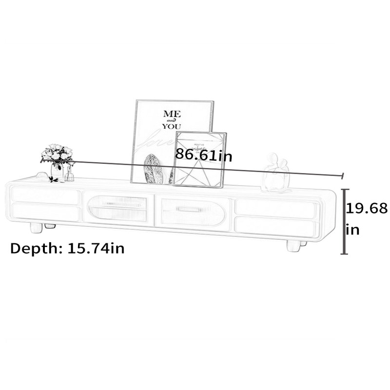 Creamy Style TV Stand with Piano Lacquer, 86.61"