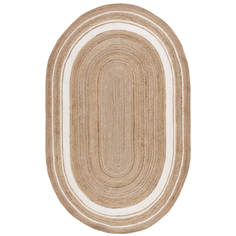 Pellet Natural Fiber Flat Weave Jute Rug, Oval 5' x 8'