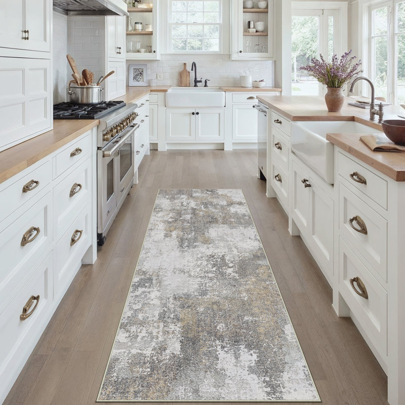 Abstract Beige/Brown Area Rug, Runner 2' x 8'