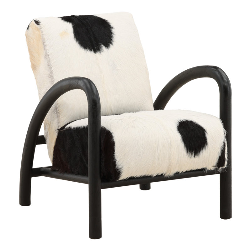 Chaise d'appoint Charlton, Cuir véritable blanc et noir, Noir