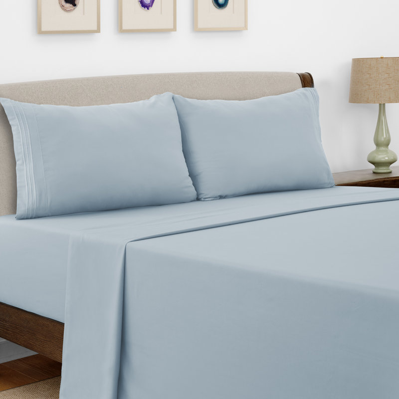 Lux Decor 4-Piece Ultra Soft Microfiber Sheet Set Deep Pocket Fitted Sheet, Wrinkle-Resistant & Easy Care Bedding, Ice Blue