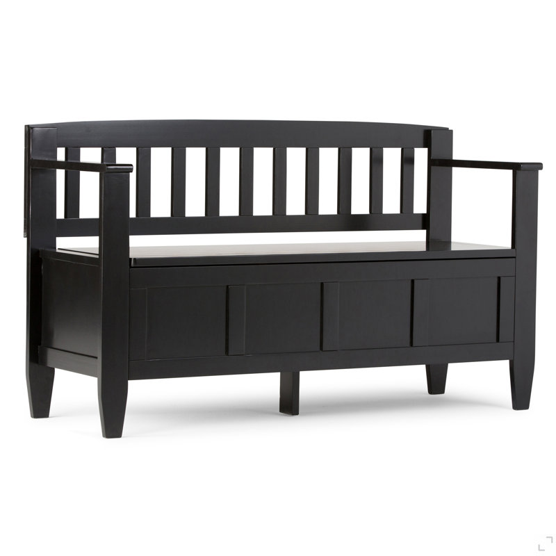Wooden Storage Bench With Backrest, Black