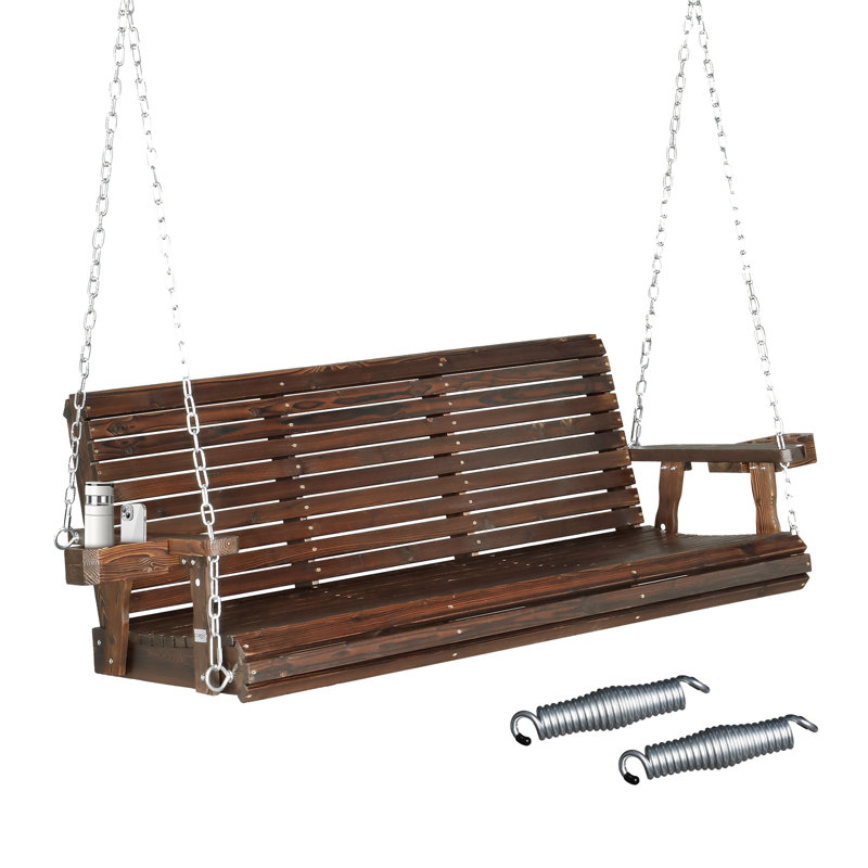  Très grande balancelle en bois 3 personnes avec porte-gobelets et fentes pour téléphone 5 pi., Tan