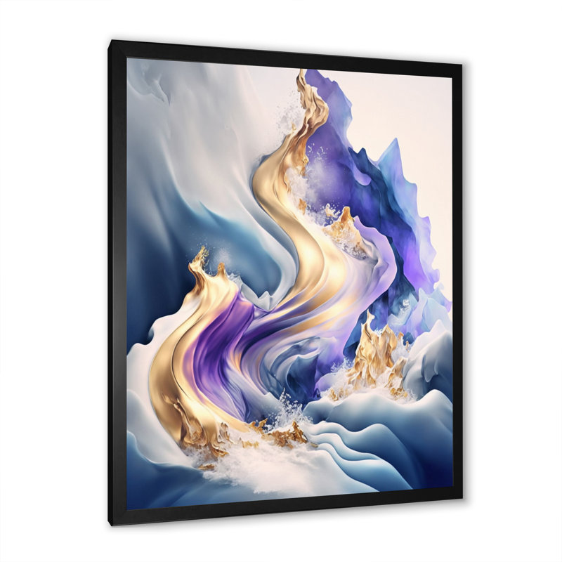 «Blue and Gold Splash Paint III», peinture sur toile, Impression noire sur toile encadrée, H 20 po x l 12 po x P 1 po