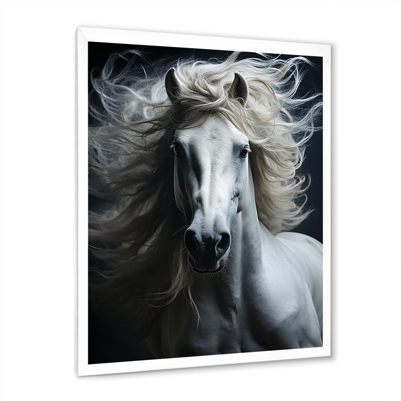 «Kecia White Horse Fierce Intensity», reproduction d'art sur toile, H 32 po x l 24 po x P 1 po, Cadre photo blanc