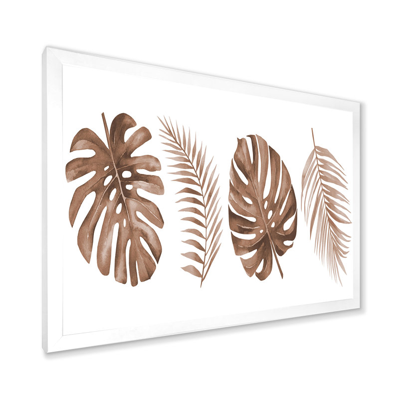 «Tropical Monstera And Palm Leaf In Terracotta», reproduction d'art sur toile encadrée, H 30 po x l 40 po x 1,5 po