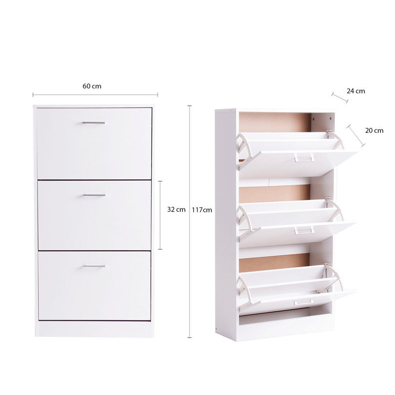 12 Pair Stackable Solid Wood Shoe Storage Cabinet, White