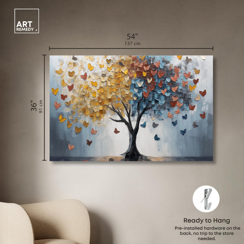 Butterfly Dream Tree I Canvas Colorful Tree Art by Art Remedy, 36" H x 54" W x 1.5" D, Wrapped Canvas