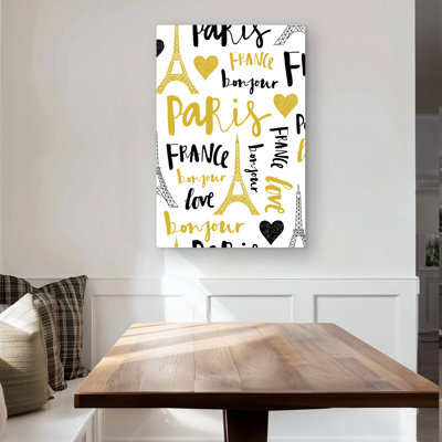 Bonjour la France - Gold Typo Metal Print for Home Decor