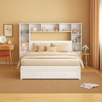7 Drawers Platform Bed With Bookcase Heaboard And Outlets