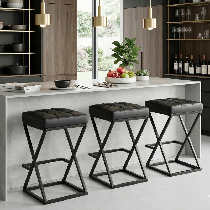 Tabouret de bar Mid-Century 26 po, Noir, 3