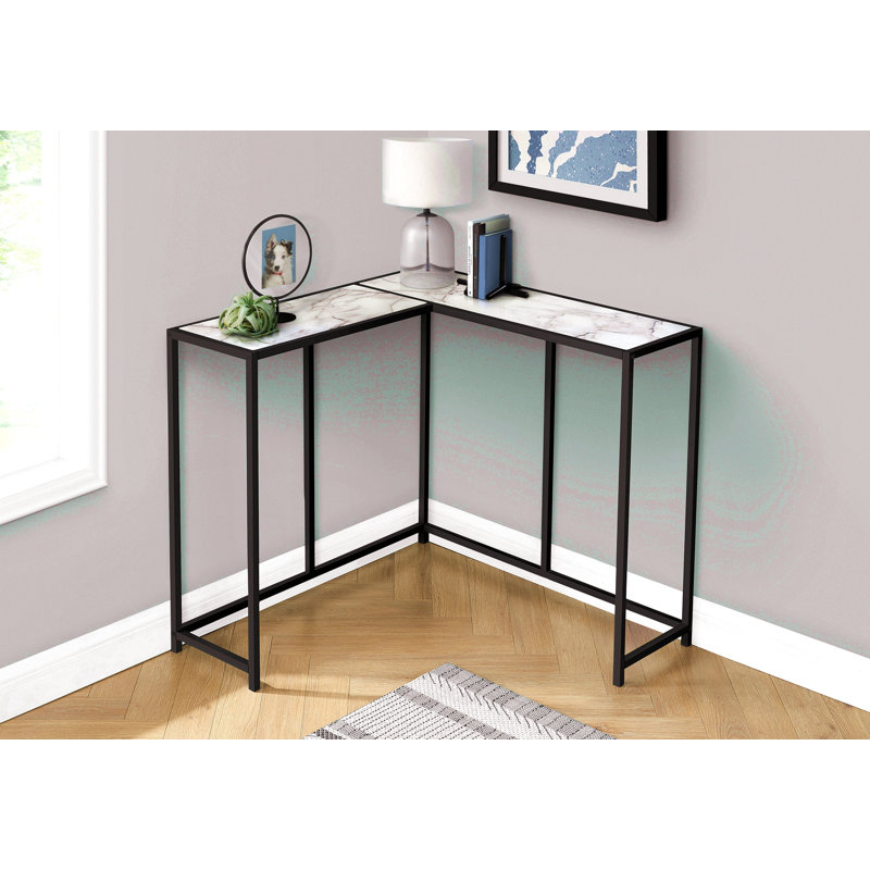 Accent Table, Console, Entryway, Narrow, Corner, Living Room, Bedroom, White Marble Look Laminate, White