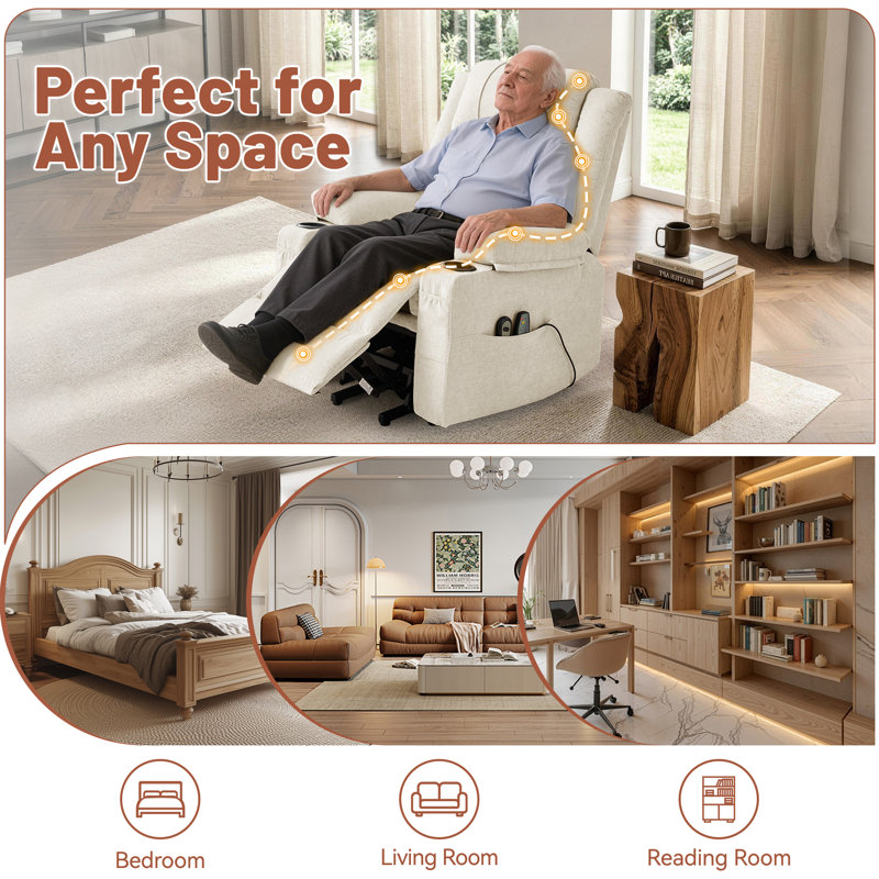 KORSER Power Lift Recliner Chair for Elderly with Massage and Heat, Electric Lift Reclining Chair with Side Pockets and Cup Holders, Massage Recliner Chair for Living Room