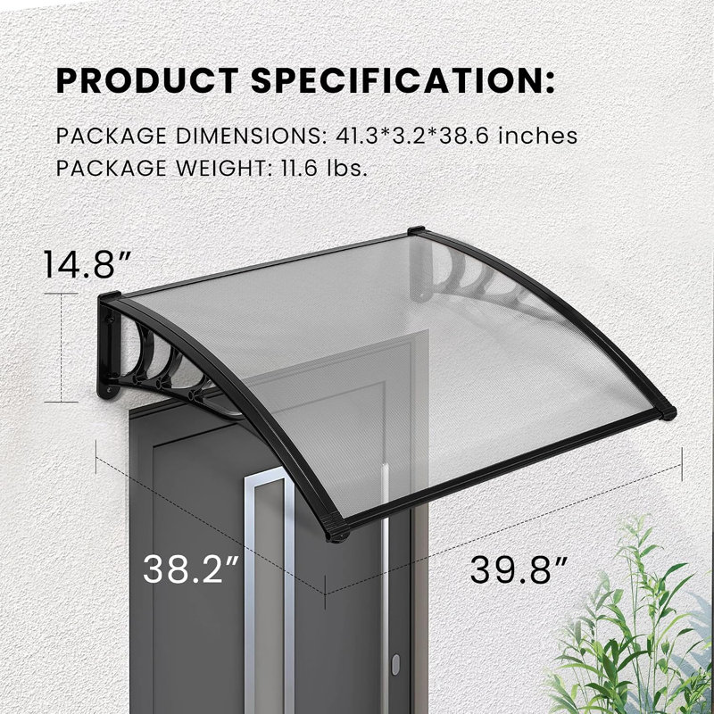 VIVOHOME Plastic Clear/Black Cover Retractable Door/Window Awning, 40" W x 38" D