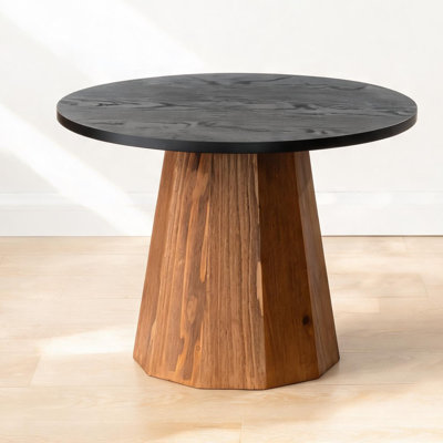 Round Coffee Table Compact black-toned MDF with Tree Bark Veneer for Living Room