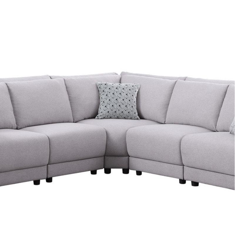 Canapé modulaire en L réversible en lin avec coussins