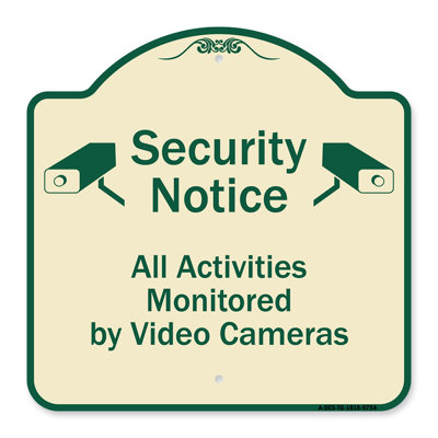 Enseigne architecturale en aluminium épais de 18 po x 18 po signée Signature Series - avis de sécurité Toutes les activités surveillées par des caméscopes protègent votre entreprise fabriquée aux États-Unis