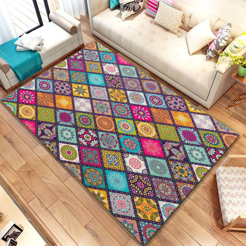 Non-Slip Woven Carpet, 3.3 x 5.9 Feet, 100% Polyester, 0.4 in Pile Height | Durable Raschel Knitting, Felt Dot Underside, Machine Washable | Elegant Digital Print Design for Living Room & Bedroom Décor