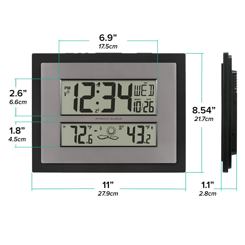 Black Atomic Digital Wall Clock with Large Display
