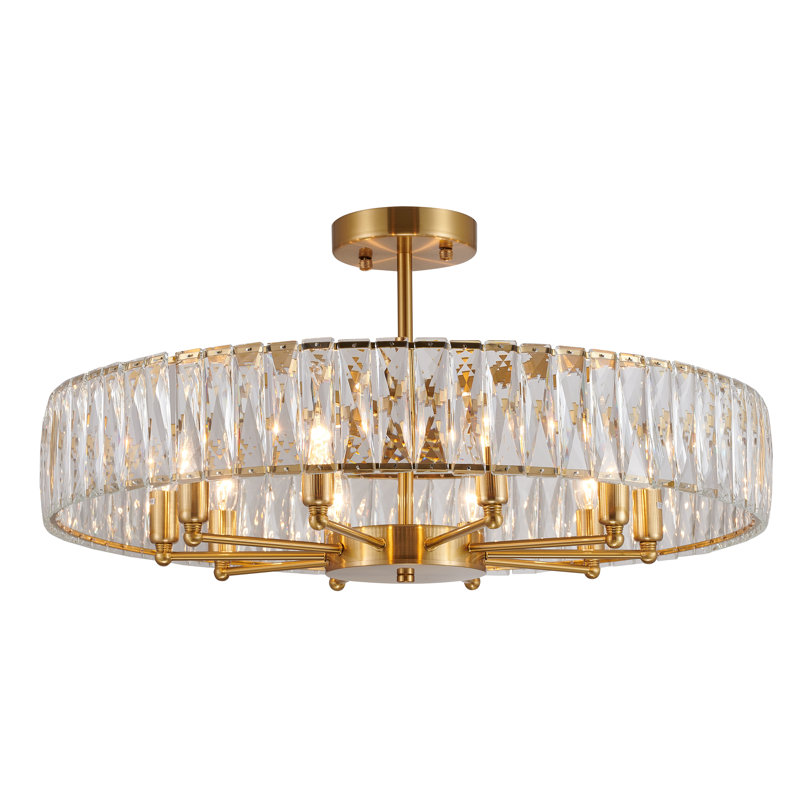 10 Light Gold Round Chandelier With Crystal Accents