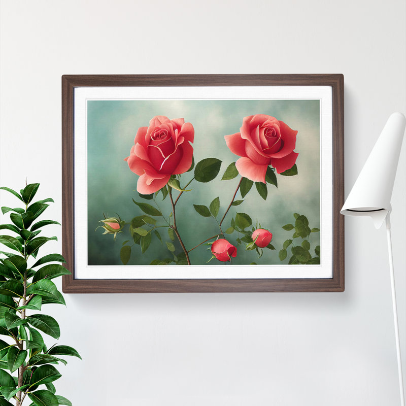 Sensational Rose Flowers - Single Picture Frame Print, Walnut , 34cm H x 46cm W x 2cm D