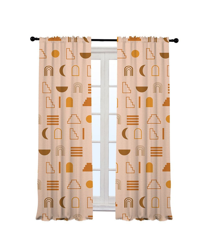 Iota Semi Sheer Curtain Pair, 140cm Width x 350cm Drop, Salmon