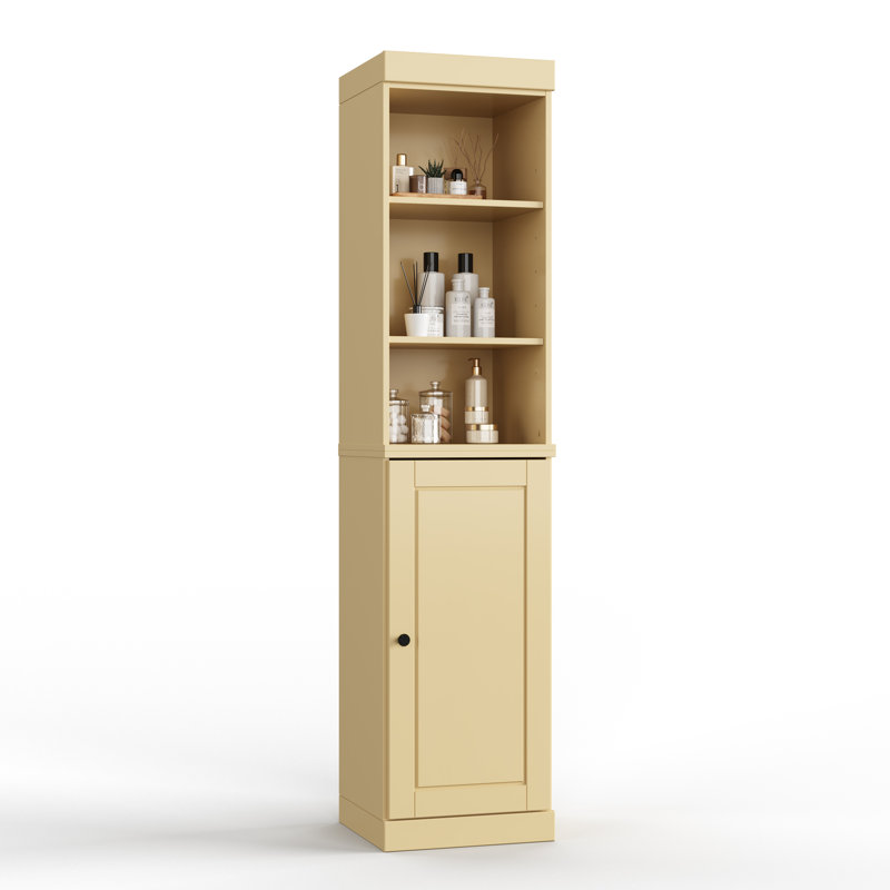 Armoire de rangement de salle de bain 100% bois massif 16,5 po avec portes solides et tablettes réglables, Jaune