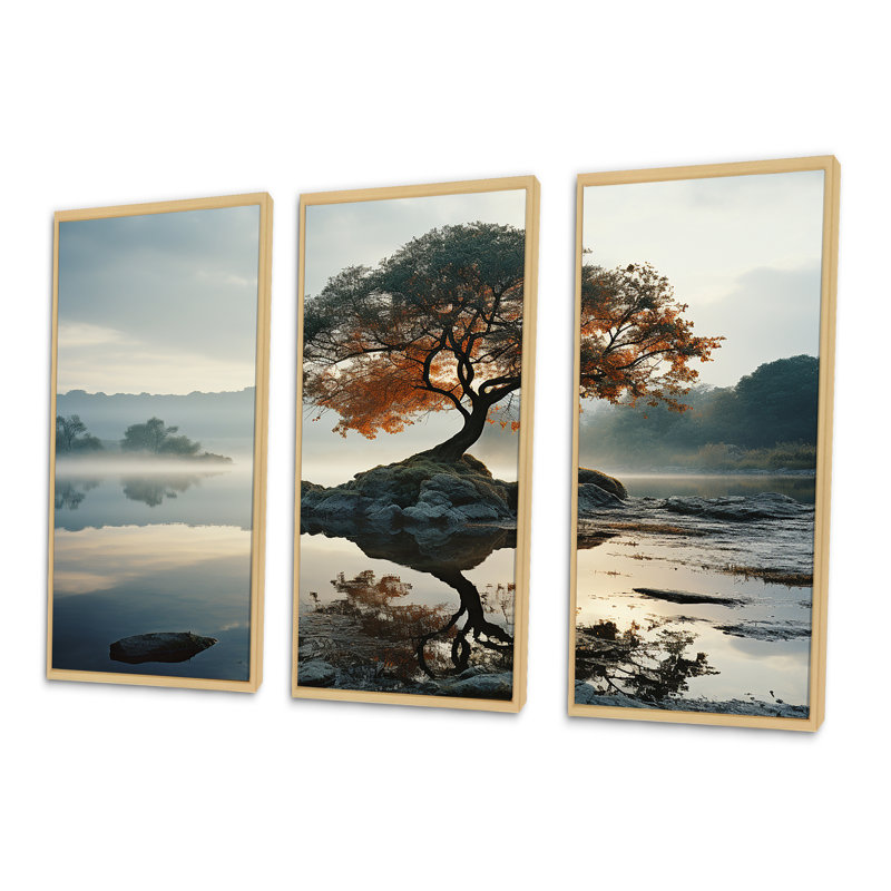 «Lake Tree Tranquility - Lakes Lakehouse», ensemble d'art mural, Cadre naturel flottant, H 40 po x l 60 po x P 1 po