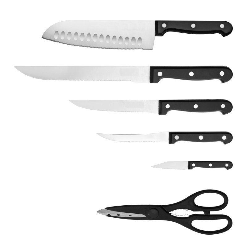 Lexi Home 7 Piece Stainless Steel Knife Block Set