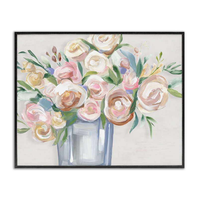 Blissful Blooms in Vase, giclée encadrée, design par Hannah Dawson, H 16 po x l 20 po, Giclée encadrée noir minuit