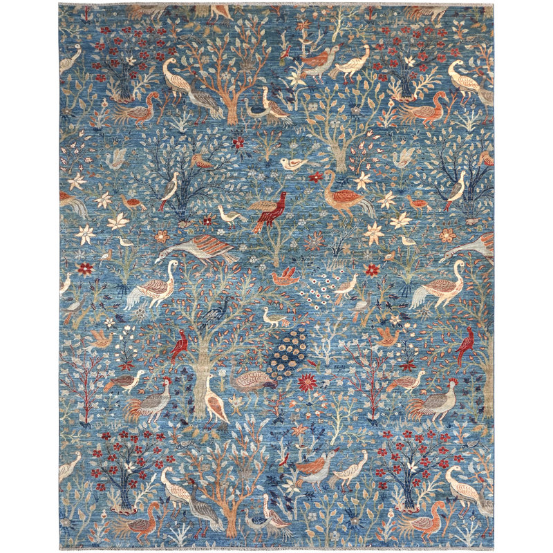 Tapis bleu noué à la main de haute qualité